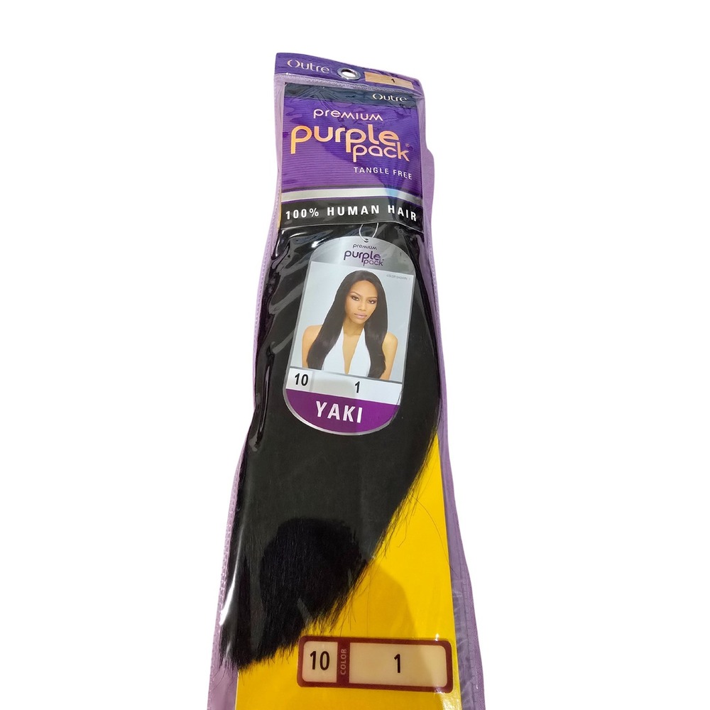 Outre Premium 100% Human Hair Weave Purple Pack Yaki 3 PACKS 10" Color #1